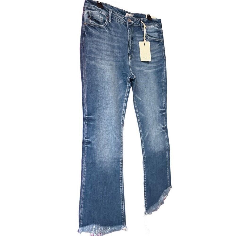 Kancan High Rise Ankle Bootcut Jeans Medium Wash Frayed Hem 13/30 NWT - Picture 9 of 12